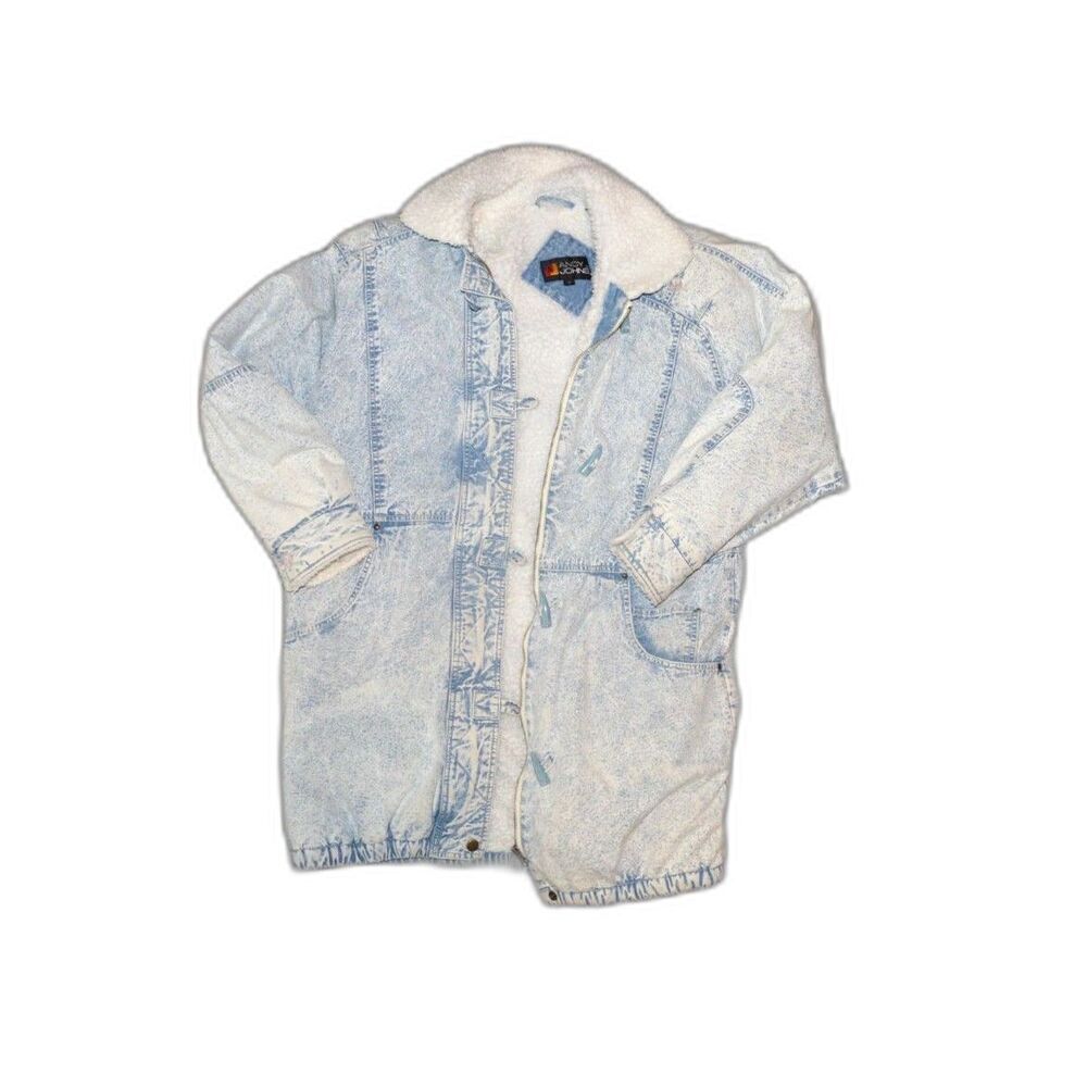 Vintage Andy Johns Denim Jean Sherpa Long Acid Wash Jacket Coat